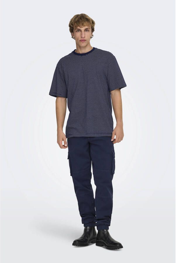 ONLY & SONS relaxed gestreepte T-shirt donkerblauw - Foto 3
