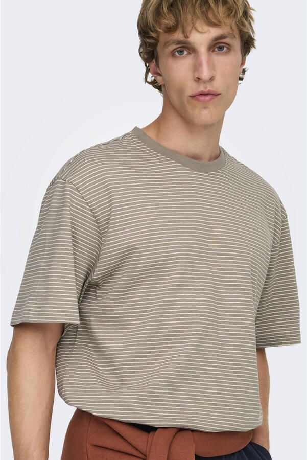 ONLY & SONS relaxed gestreepte T-shirt taupe - Foto 3