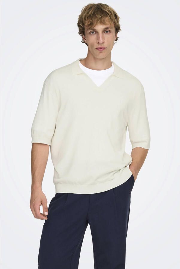 ONLY & SONS relaxed polo gebreid ecru