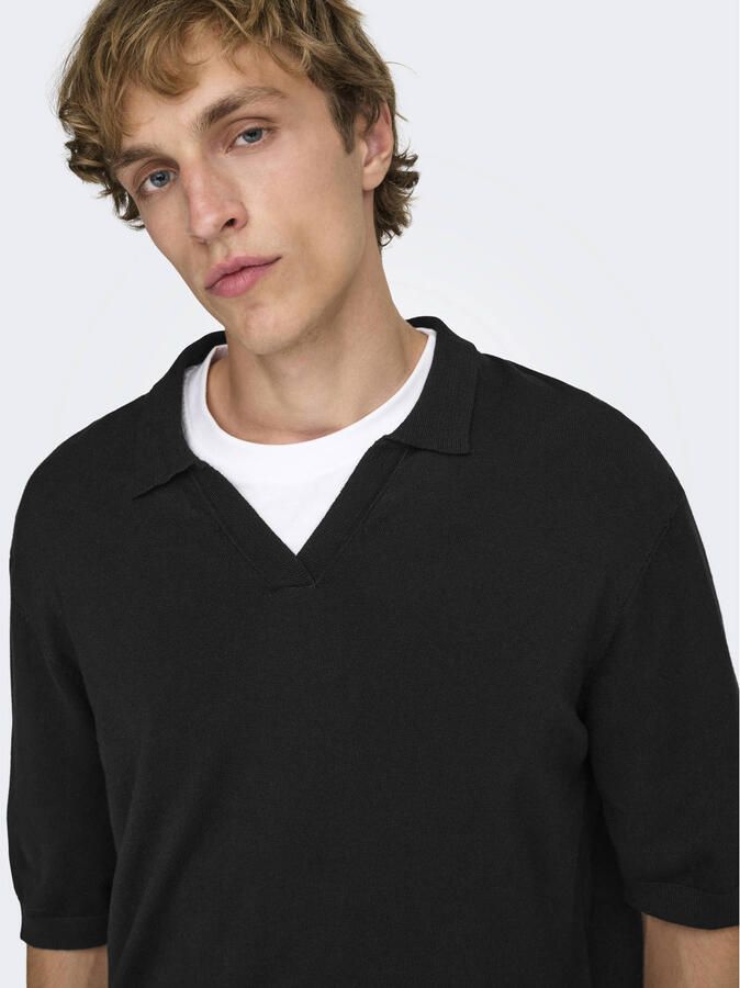 ONLY & SONS relaxed polo gebreid zwart