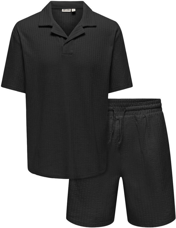ONLY & SONS relaxed polo met short zwart (set van 2)
