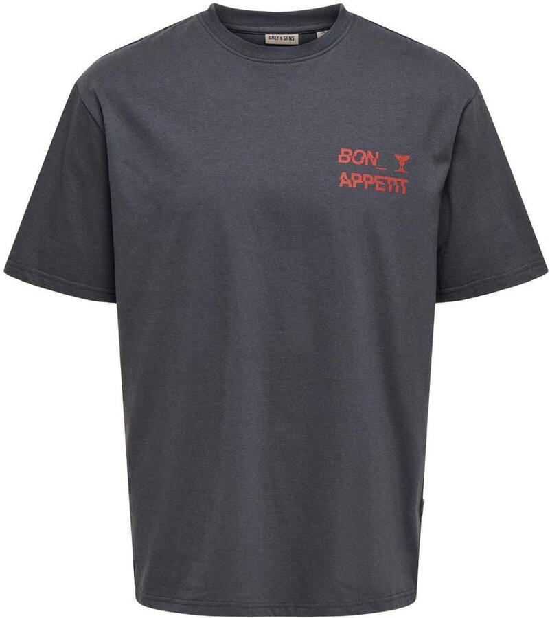 ONLY & SONS relaxed T-shirt met backprint antraciet