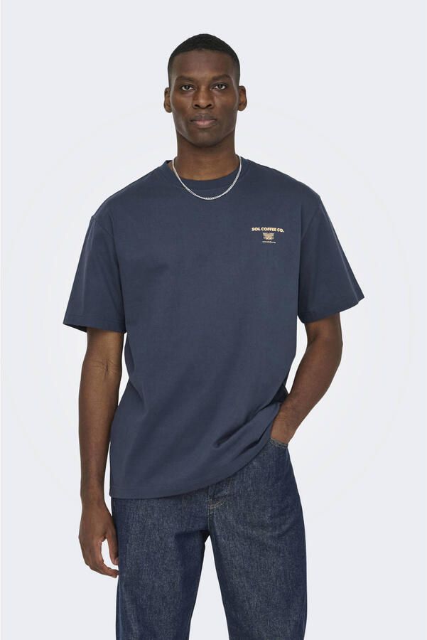 ONLY & SONS relaxed T-shirt met backprint blauw