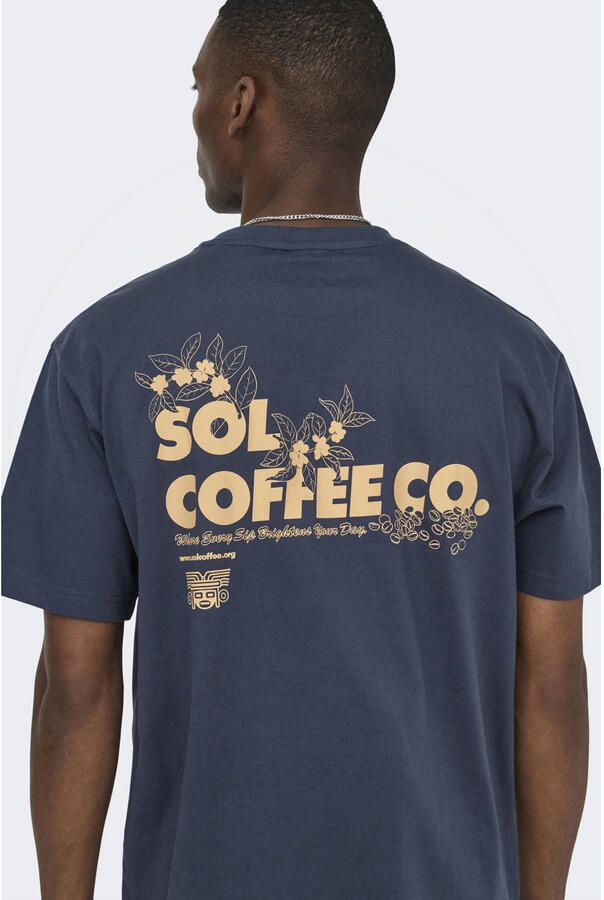 ONLY & SONS relaxed T-shirt met backprint blauw - Foto 2