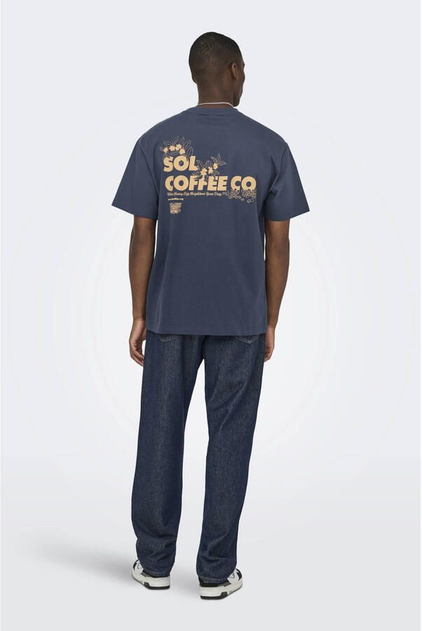 ONLY & SONS relaxed T-shirt met backprint blauw - Foto 3