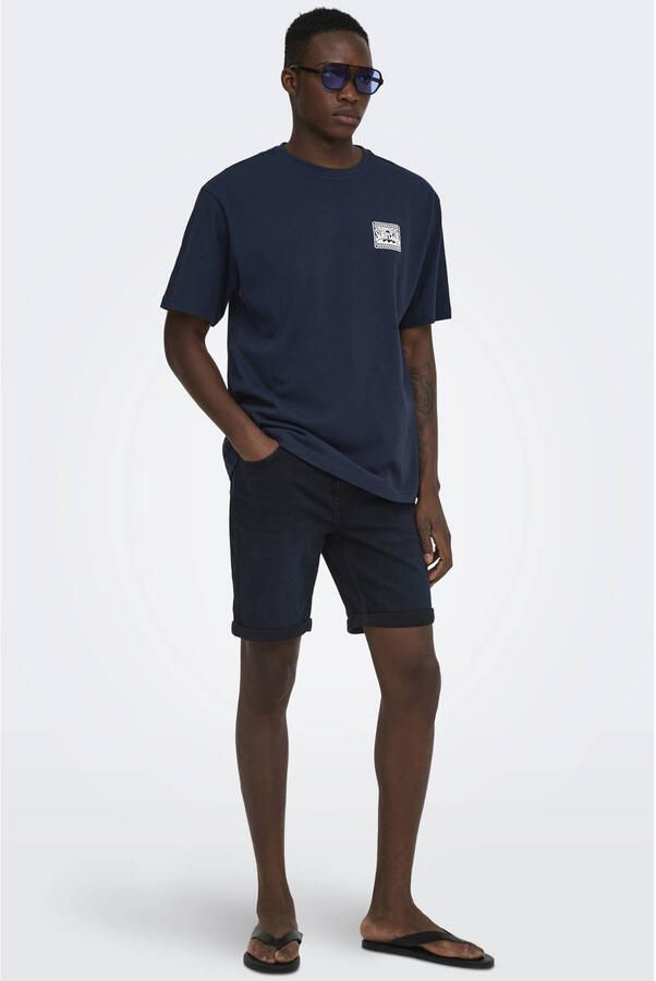 ONLY & SONS relaxed T-shirt met backprint donkerblauw - Foto 2