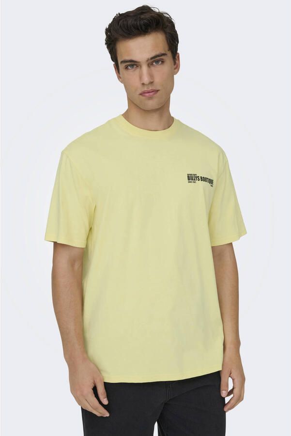 ONLY & SONS relaxed T-shirt met backprint geel