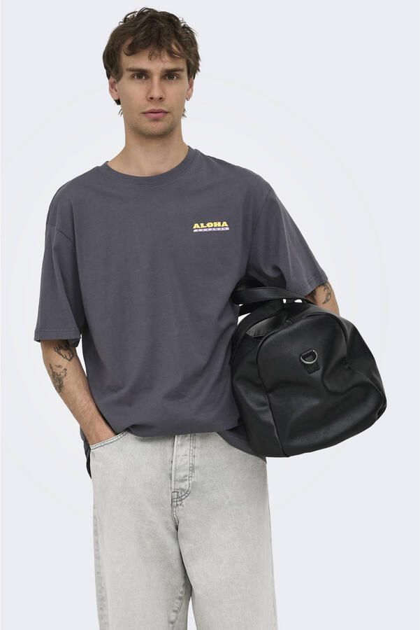 ONLY & SONS relaxed T-shirt met backprint grijs pinstripe