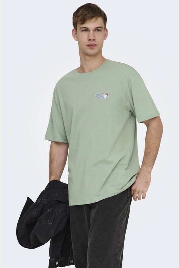 ONLY & SONS relaxed T-shirt met backprint groen