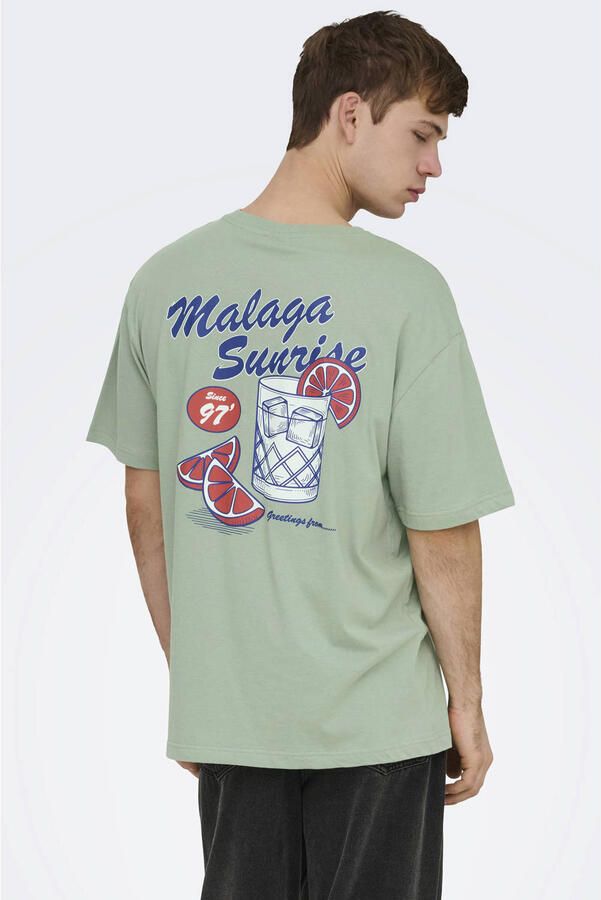 ONLY & SONS relaxed T-shirt met backprint groen - Foto 3