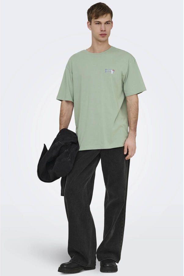 ONLY & SONS relaxed T-shirt met backprint groen - Foto 2