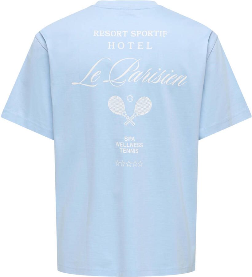 ONLY & SONS relaxed T-shirt met backprint lichtblauw