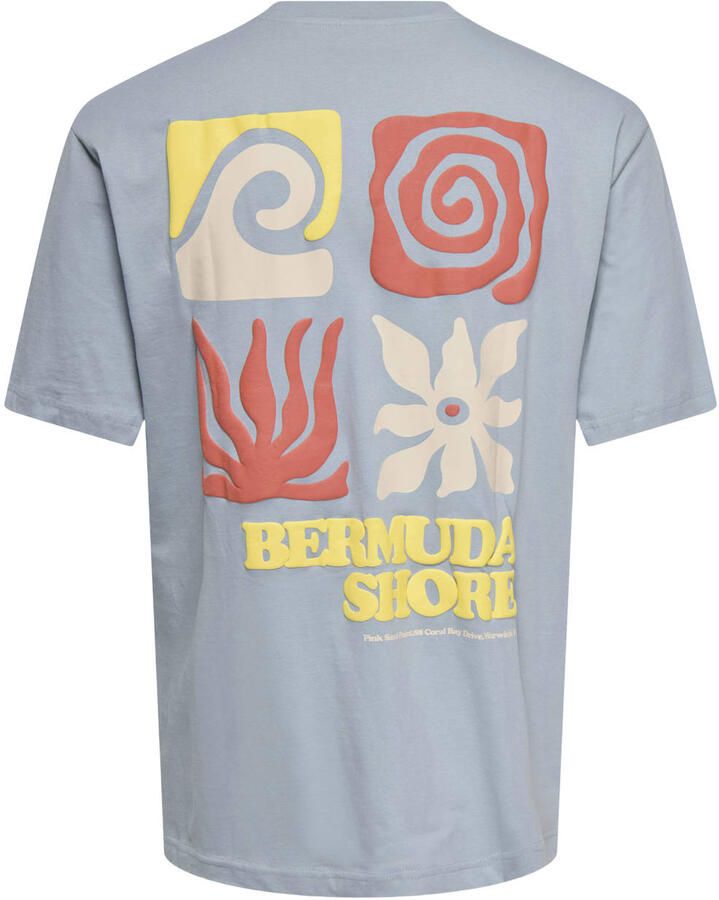 ONLY & SONS relaxed T-shirt met backprint lichtblauw - Foto 2