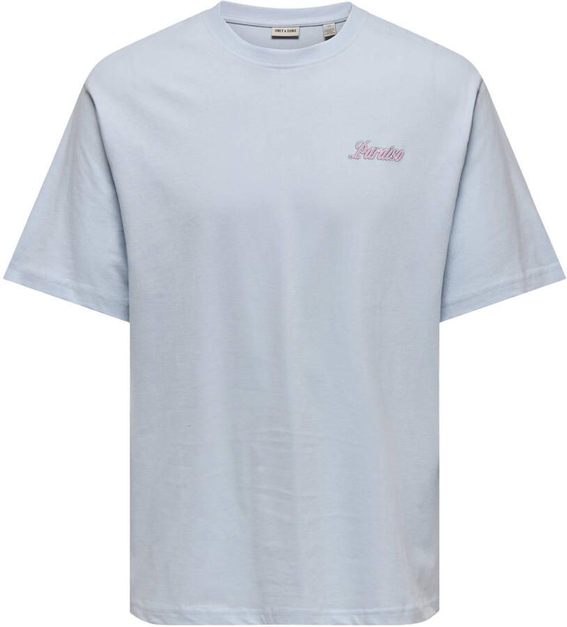ONLY & SONS relaxed T-shirt met backprint lichtblauw