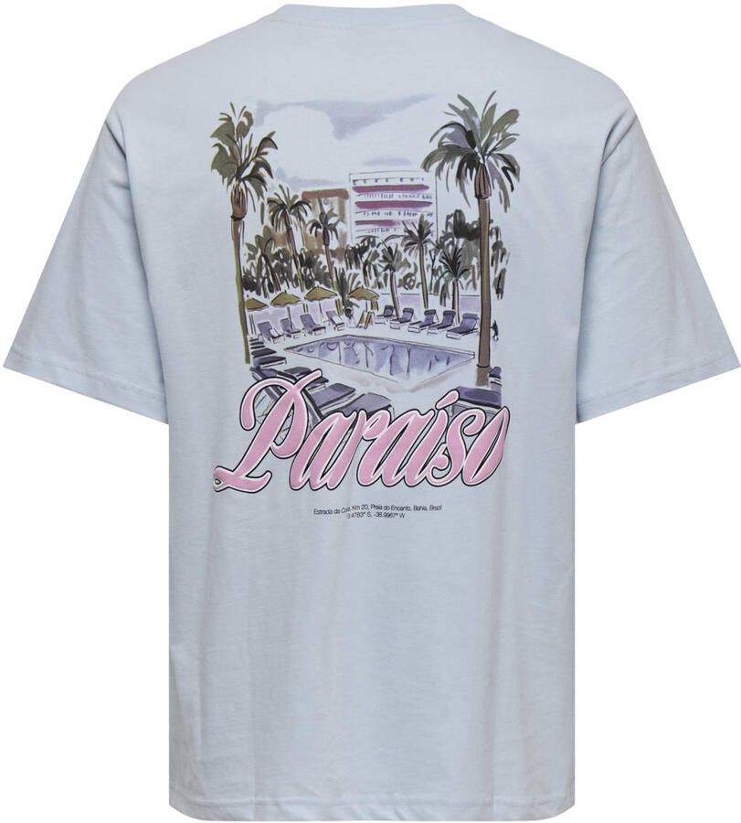 ONLY & SONS relaxed T-shirt met backprint lichtblauw - Foto 2