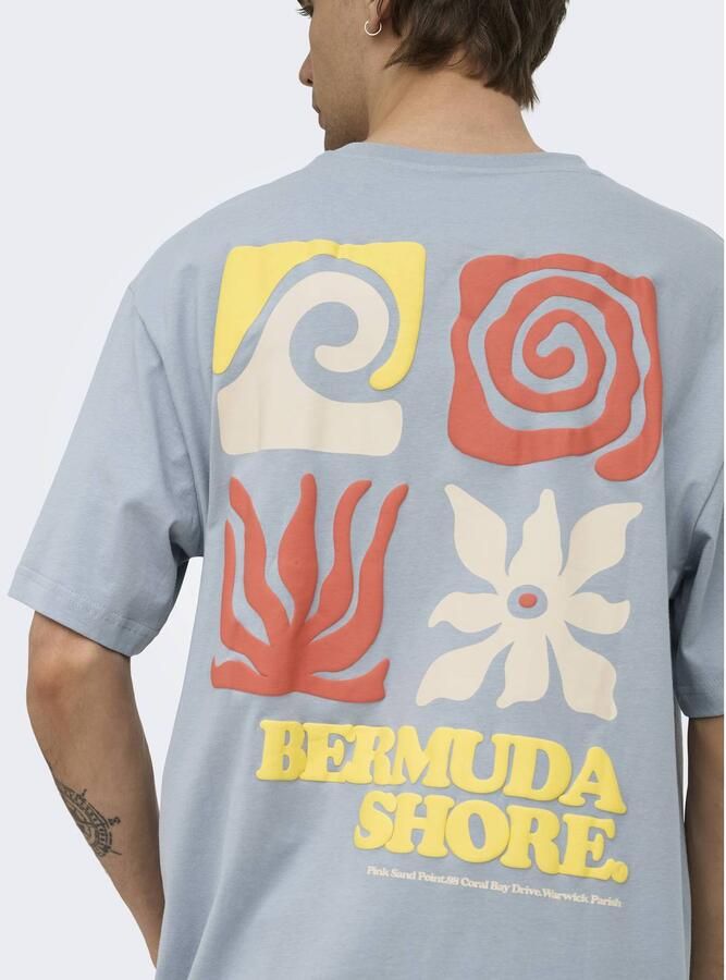 ONLY & SONS relaxed T-shirt met backprint lichtblauw - Foto 3