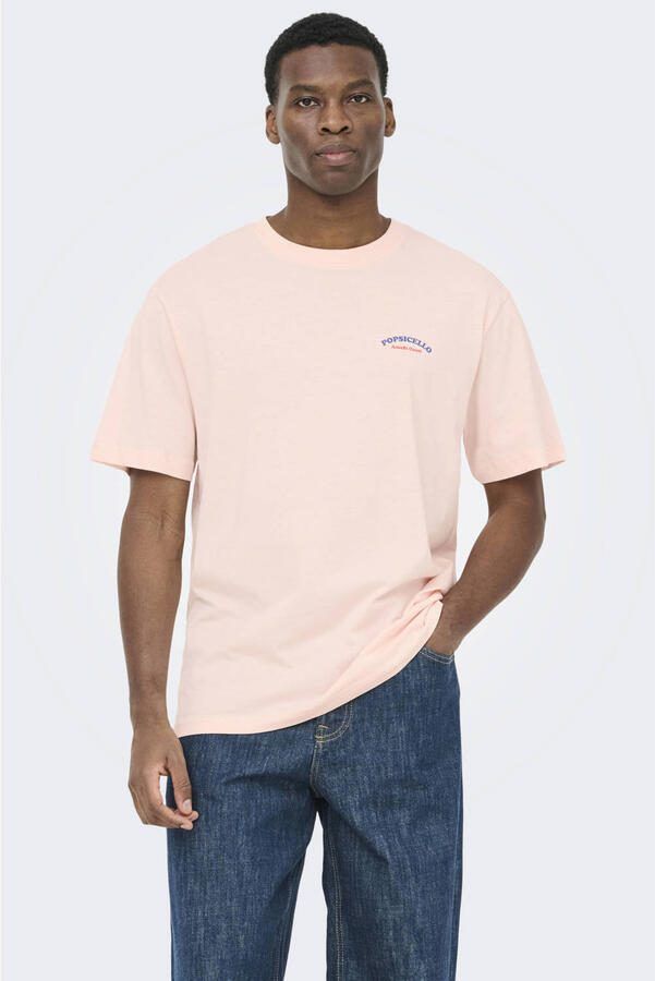 ONLY & SONS relaxed T-shirt met backprint roze
