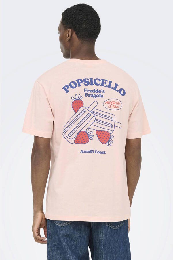 ONLY & SONS relaxed T-shirt met backprint roze - Foto 3