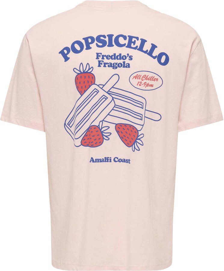 ONLY & SONS relaxed T-shirt met backprint roze - Foto 2
