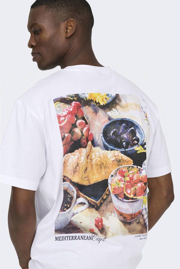 ONLY & SONS relaxed T-shirt met backprint wit - Foto 3