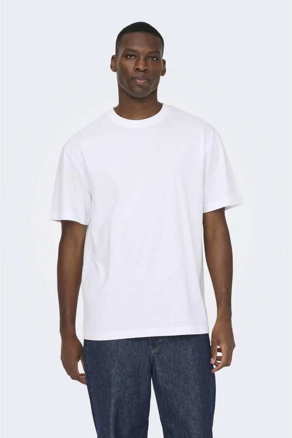 ONLY & SONS relaxed T-shirt met backprint wit
