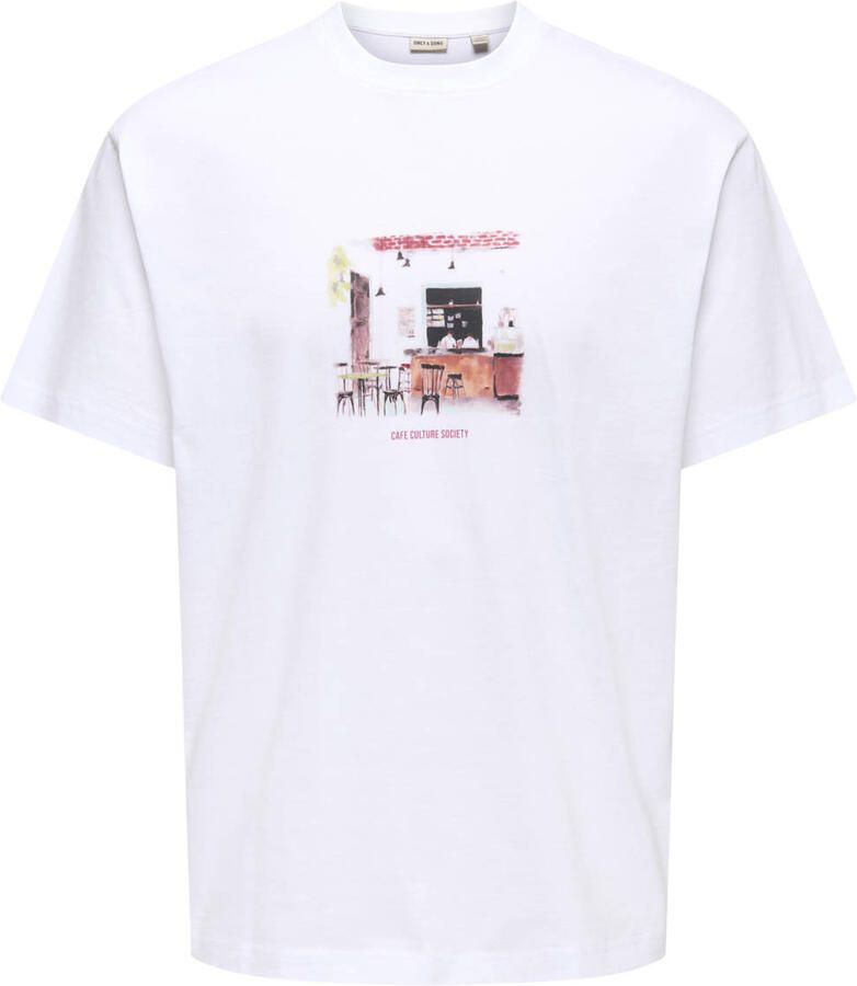 ONLY & SONS relaxed T-shirt met backprint wit