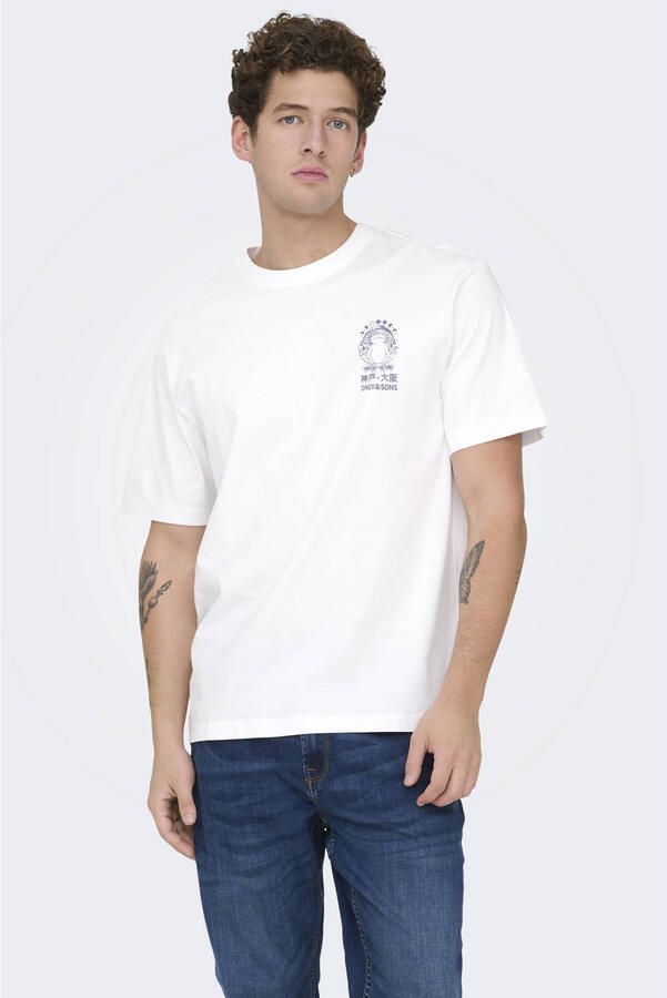 ONLY & SONS relaxed T-shirt met backprint wit