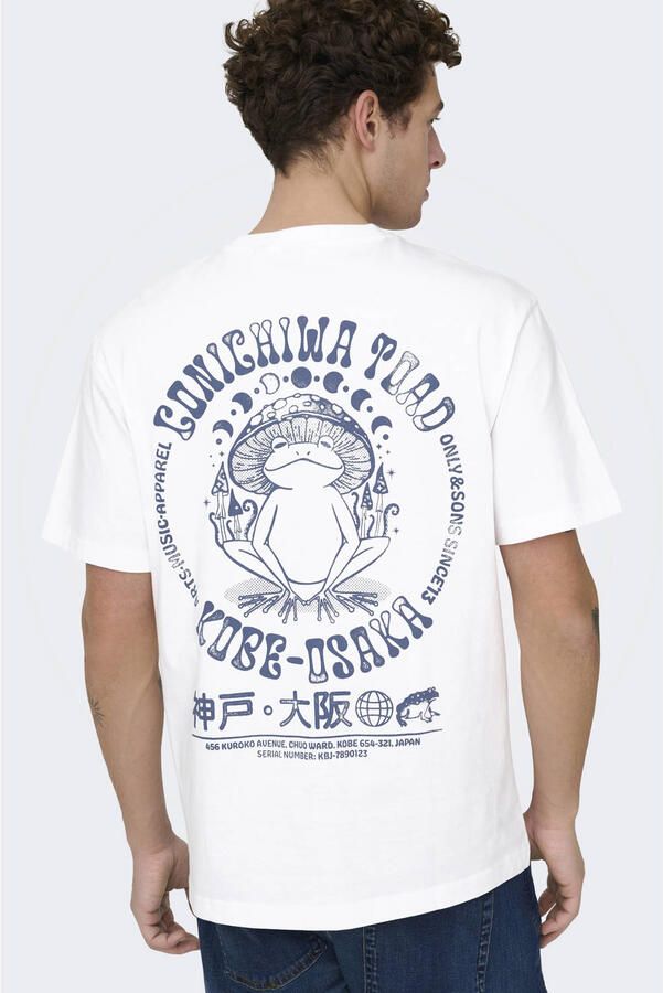 ONLY & SONS relaxed T-shirt met backprint wit - Foto 3