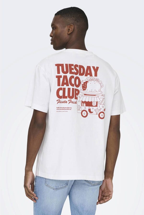 ONLY & SONS relaxed T-shirt met backprint wit - Foto 2