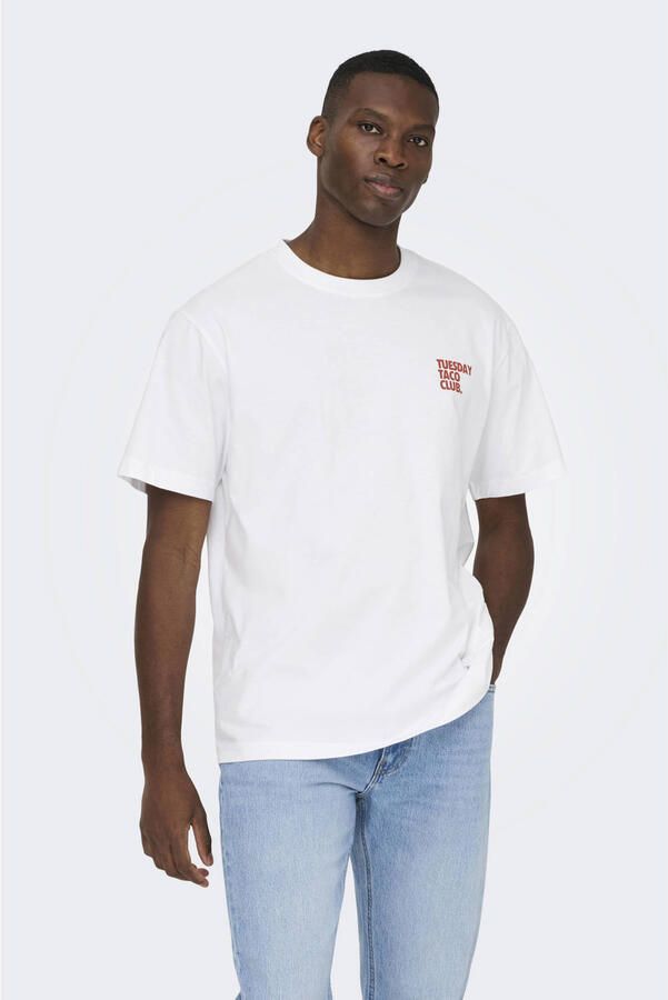 ONLY & SONS relaxed T-shirt met backprint wit - Foto 3