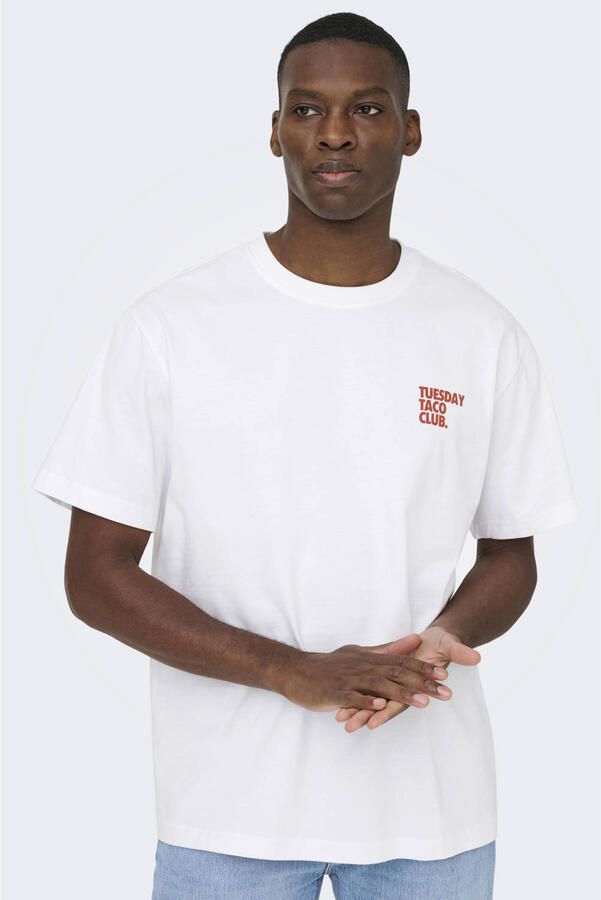 ONLY & SONS relaxed T-shirt met backprint wit