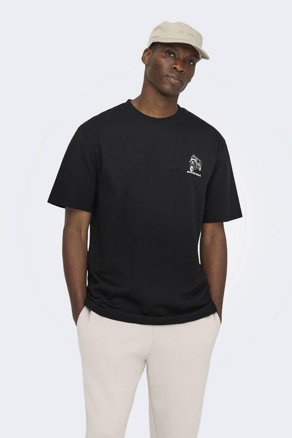 ONLY & SONS relaxed T-shirt met backprint zwart