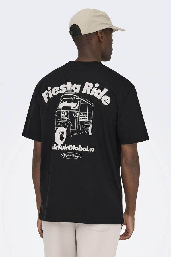 ONLY & SONS relaxed T-shirt met backprint zwart - Foto 3