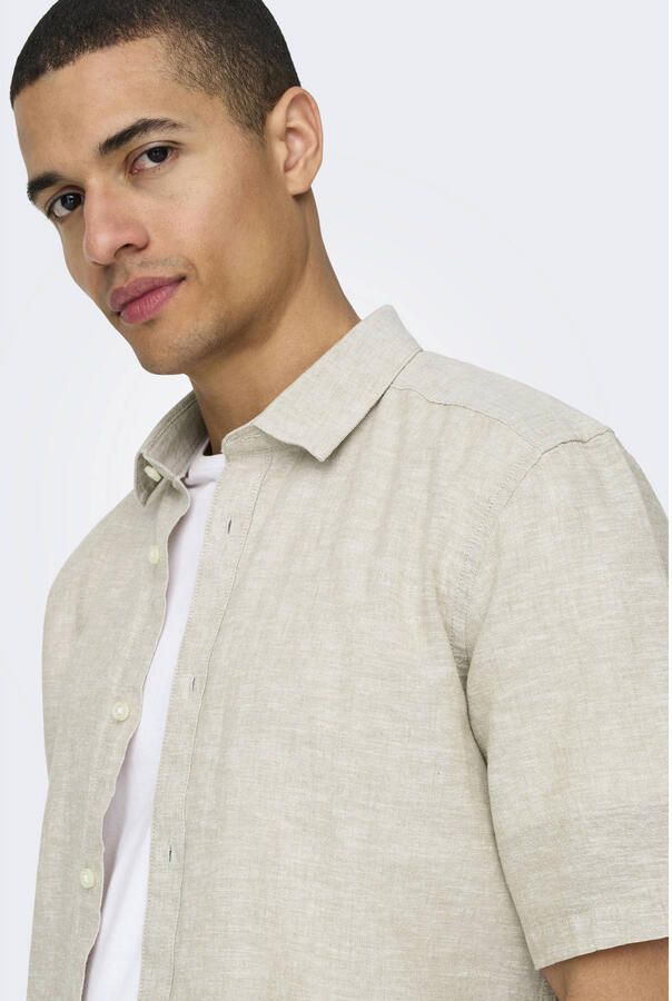 ONLY & SONS Overhemd met korte mouwen ONSCAIDEN SS SOLID LINEN SHIRT NOOS
