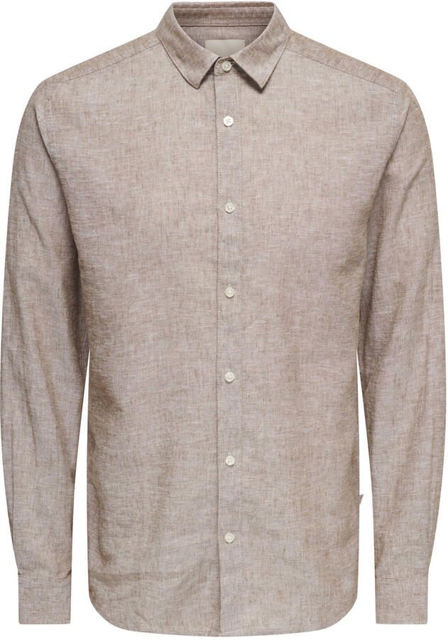 ONLY & SONS slim casual overhemd met linnen bruin