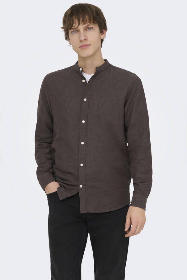 ONLY & SONS slim casual overhemd met linnen bruin