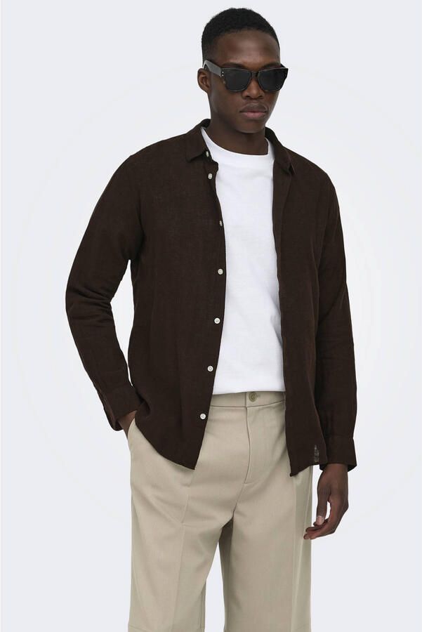 Only & Sons slim fit vrijetijdsoverhemd van mix van katoen en linnen model 'CAIDENLS SOLID'