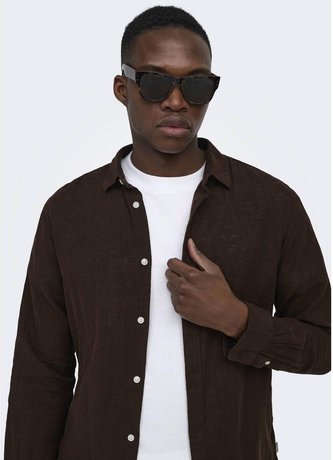 Only & Sons slim fit vrijetijdsoverhemd van mix van katoen en linnen model 'CAIDENLS SOLID' - Foto 2