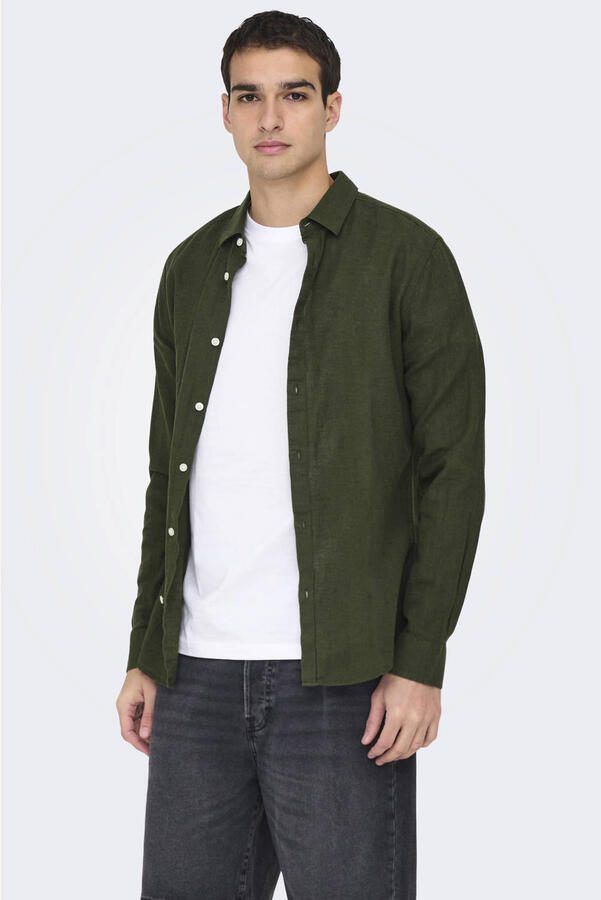 Only & Sons slim fit vrijetijdsoverhemd van mix van katoen en linnen model 'CAIDENLS SOLID' - Foto 3