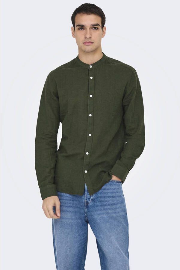 Only & Sons slim fit vrijetijdsoverhemd van mix van katoen en linnen model 'CAIDEN' - Foto 2