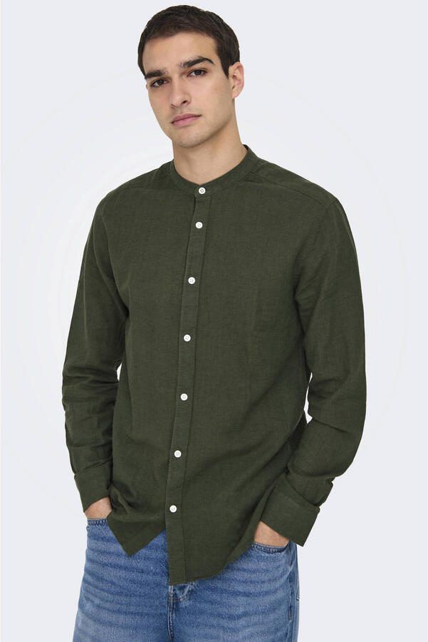 Only & Sons slim fit vrijetijdsoverhemd van mix van katoen en linnen model 'CAIDEN' - Foto 3