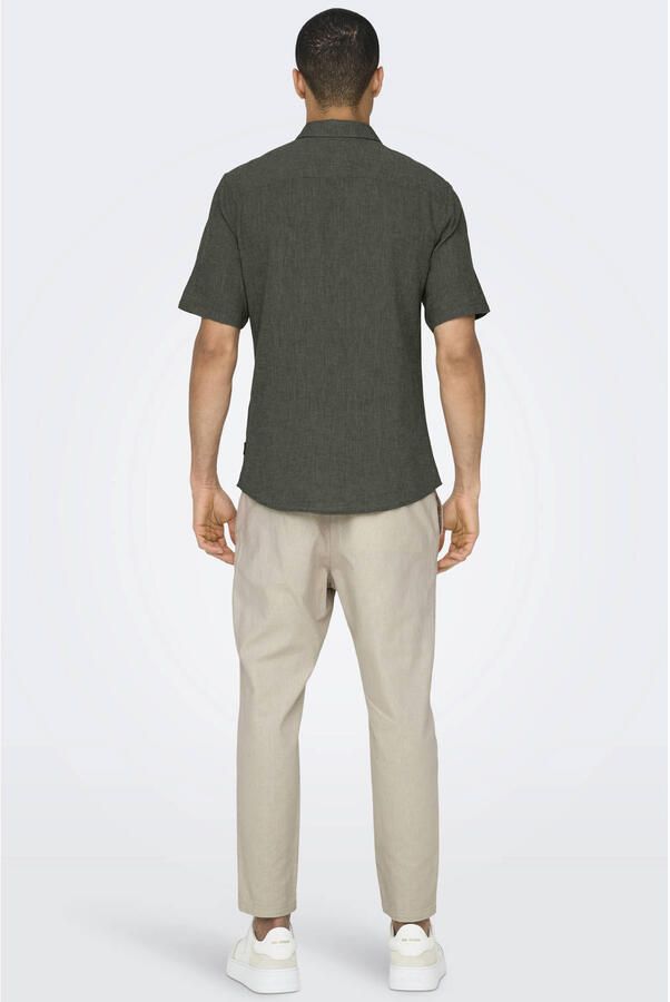 ONLY & SONS slim casual overhemd met linnen donkergroen - Foto 2