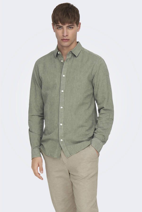 Only & Sons slim fit vrijetijdsoverhemd van mix van katoen en linnen model 'CAIDENLS SOLID' - Foto 3