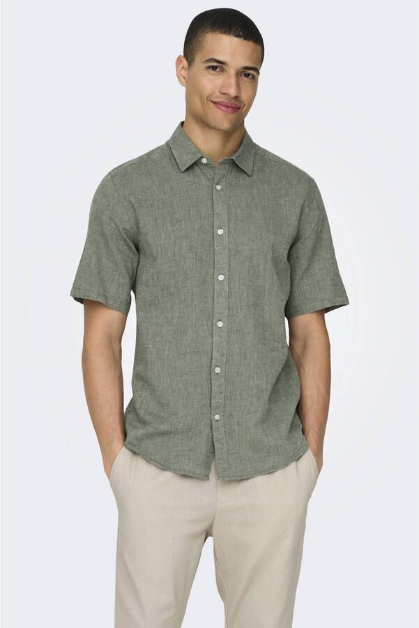 ONLY & SONS Overhemd met korte mouwen ONSCAIDEN SS SOLID LINEN SHIRT NOOS
