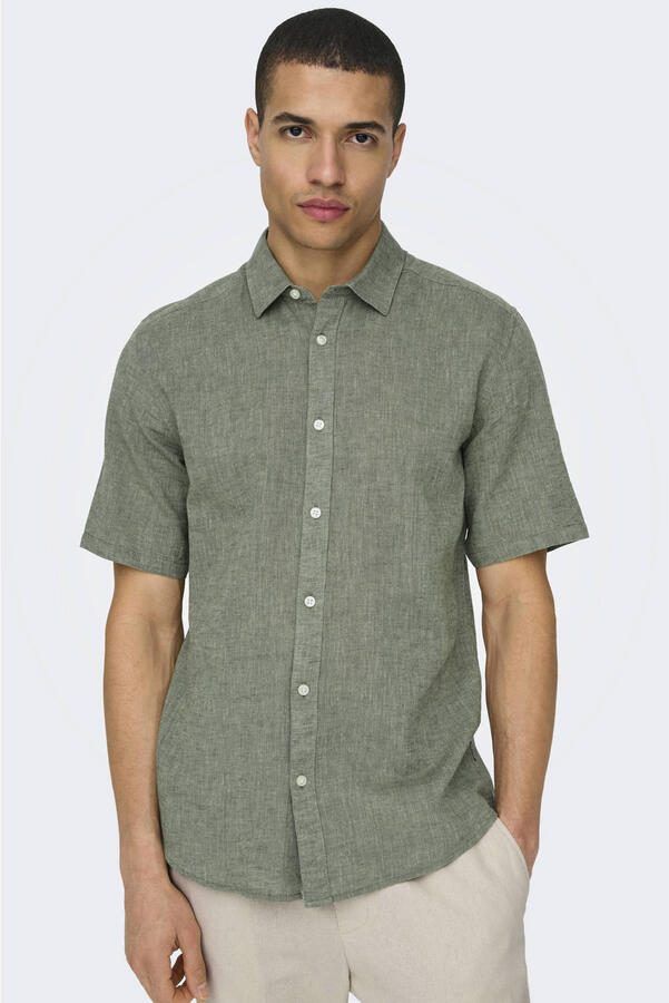 ONLY & SONS Overhemd met korte mouwen ONSCAIDEN SS SOLID LINEN SHIRT NOOS - Foto 3