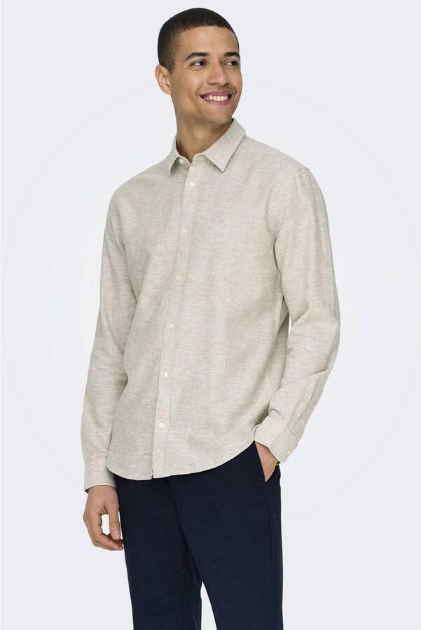 Only & Sons slim fit vrijetijdsoverhemd van mix van katoen en linnen model 'CAIDENLS SOLID' - Foto 2