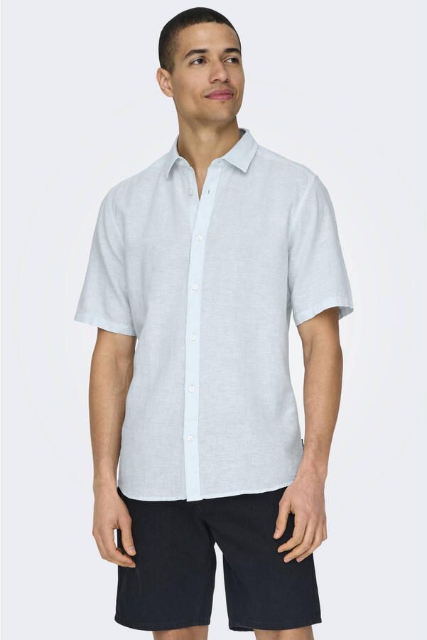 ONLY & SONS slim casual overhemd met linnen lichtblauw