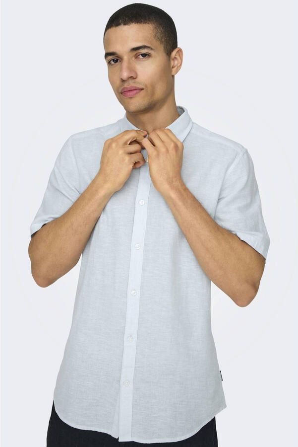 ONLY & SONS slim casual overhemd met linnen lichtblauw - Foto 3