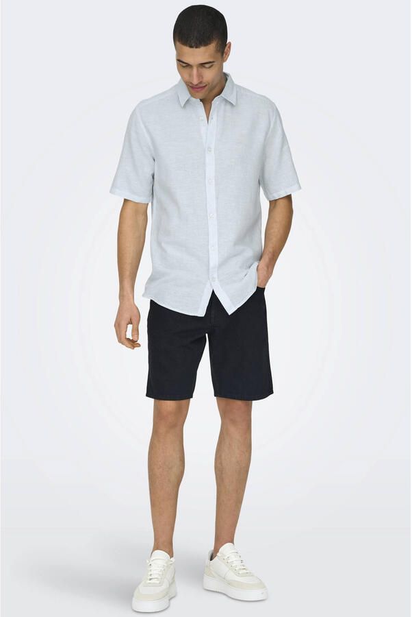 ONLY & SONS slim casual overhemd met linnen lichtblauw - Foto 2