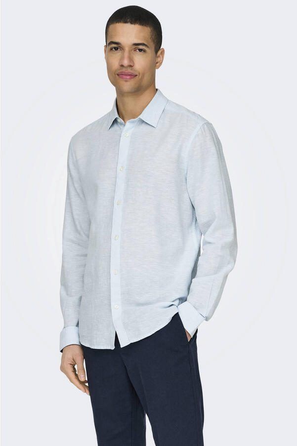 Only & Sons slim fit vrijetijdsoverhemd van mix van katoen en linnen model 'CAIDENLS SOLID' - Foto 2